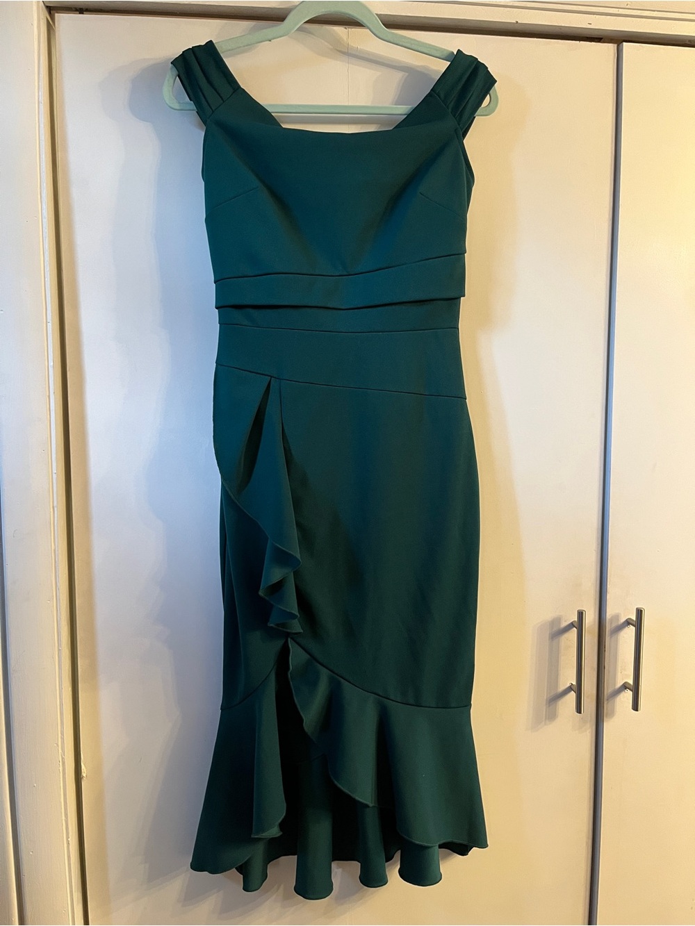 Knitee Women’s Off Shoulder V-Neck Evening Cocktail Dress Dark Green